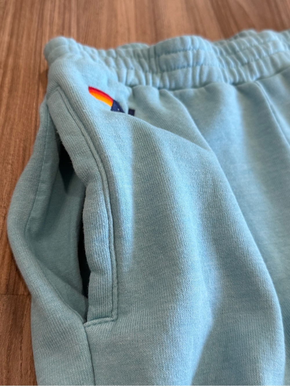 Aviator Nation 5 Stripe Wide Leg Pocket Sweatpants - Aqua / White Neon - Picture 8 of 15